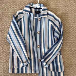 Womens Striped Button-Front Jacket - Blue & White